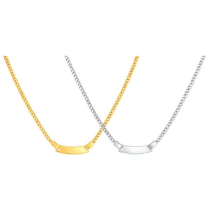 Women stainless steel curb chain curved ID tag blank necklace gold silver fashion jewelry