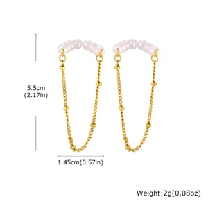 Acciaio inossidabile finta perla catena orecchino a cuffia oro per donna elegante