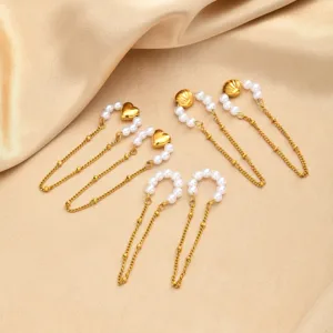 Orecchini a Cerchio in Acciaio Inossidabile con Perla Artificiale Capasanta Cuore Catena a Frangia per Donna Oro Gioielli per Orecchio