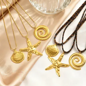 Collana con Pendente a Stella Marina in Acciaio Inossidabile Stile Marino Donna Cordino in Velluto Leopardato Collana Lunga Oro Gioielli Mare