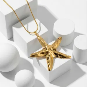 Collana lunga con ciondolo a stella Marina in acciaio inossidabile dorato donna