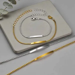 Pulsera de identidad de acero inoxidable para mujer, joyeria de pareja oro y plata vista principal