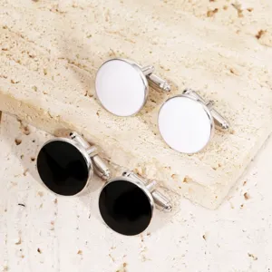 Round cufflink detail view, classic black and white style, elegant men women shirt accessories