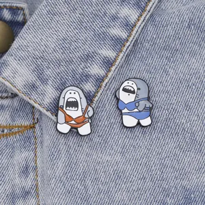 Leuke grappige cartoon haai geëmailleerde broche speld set voor denim jasje rugzak accessoires
