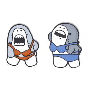 Leuke grappige bikini haai geëmailleerde broche set, creatieve metalen badge voor spijkerjassen.