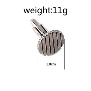 Men's round metal cufflink shirt accessory with striped design, 1.8cm diameter and 11g weight.