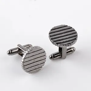 Men's Vintage Round Striped French Cufflinks Electroplated Alloy Gunmetal Shirt Cuff Links For Business Wedding Party Jewelry