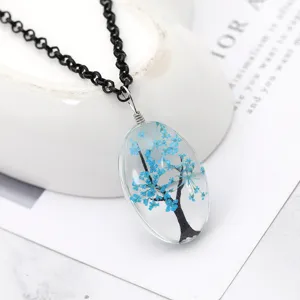 Collana con Pendente Ovale in Resina Fiori Secchi Albero della Vita Fatta a Mano Donna