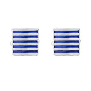 French Style Square Alloy Enamel Drip Oil Striped Cufflinks For Men Suit Shirt Business Geometric Blue Silver Tone Cuff Links