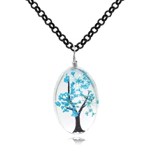 Collana con ciondolo albero della vita fiori secchi ovali gioielli in resina fatti a mano