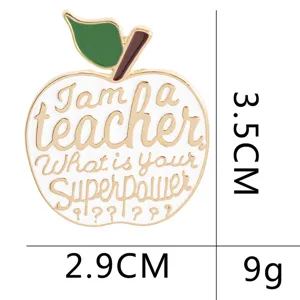 Teacher apple enamel brooch cute metal lapel pin clothing accessory gift 2.9x3.5cm 9g