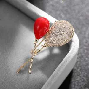 Creative Balloon Copper Brooch Inlaid Rhinestone Pin Elegant Anti Exposure Lapel Pin Fashion Geometric Clothing Accessory For Women Men