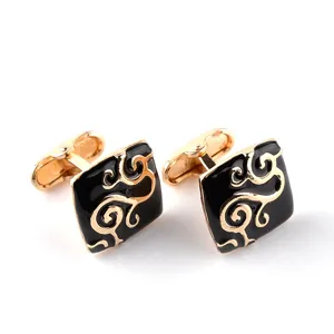 Vintage Alloy Business Cufflinks French Electroplated Square Geometric Scroll Pattern Enamel Drip Cuff Links For Suit Shirt Men Women Accessories Gift