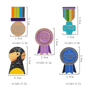 Set of creative funny enamel pins, badge brooch details, metal decorative accessories.