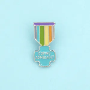 Colorful metal enamel ribbon medal brooch pin with inspiring coping text for daily outfit style