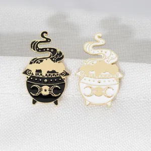 Broche Chaudron Magique en Alliage Émaillé Style Punk Phase de la Lune Symbole Mystique Épinglette Badge pour Vêtements en Jean Sac à Dos Bijoux Unisexe Cadeau