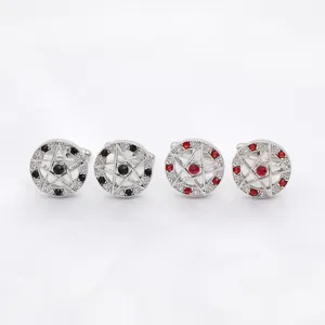 Retro Legering Pentagram Strass Manschettenknopen Satanisch Symbool Ronde Overhemd Accessoires Sieraden Cadeau Voor Mannen Vrouwen Zilver