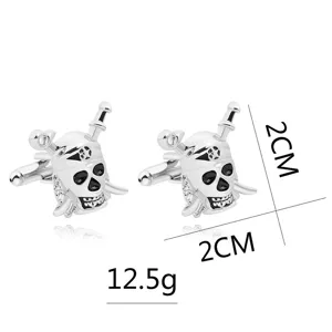 Silberne Totenkopf Manschettenknöpfe für Herren, 2cm Metall Pirat Design für Hemden.