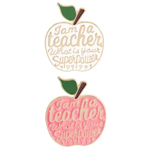 Cute apple enamel pin teacher brooch fashion metal lapel badge for daily gift accessories