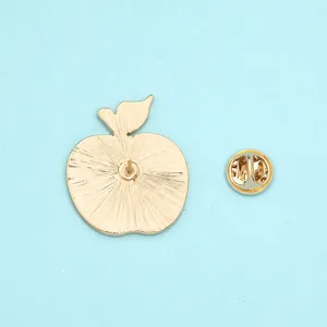 Gold apple brooch pin enamel lapel collar accessory fashion jewelry gift for women and teachers.