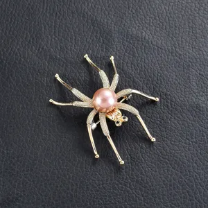 Vintage Mode Mini Spinne Perle Brosche, kreatives Metall Insekt Anzug Mantel Pin.