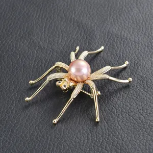 Vintage Kupfer Strass Spinne Brosche Kreative Insekt Geformt Mantel Revers Nadel Mit Künstliche Perle Mode Luxus Anzug Schmuck Für Herren Damen