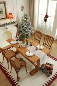 Estilo francés lujo blanco encaje Navidad copo de nieve campana camino de mesa decorativo