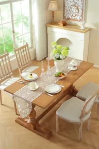 White gold star moon lace table runner elegant dining table cover wedding home decor