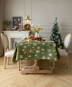 Christmas tablecloth green rectangular fabric holiday dining table cover winter home decor