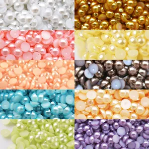 Colorful half-round flatback pearls for DIY nail art and phone decoration accessories.