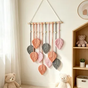 Handmade macrame leaf wall hanging bohemian woven tapestry for home bedroom decor.