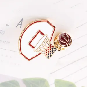 Basketball hoop enamel brooch pin, metal sports badge jewelry for clothes bags and shirts.