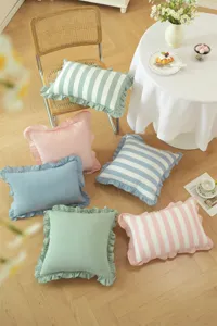 Fundas de cojín con volantes de estilo campestre francés algodón rayas color sólido detalle
