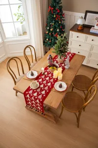 Corsia da tavolo jacquard con albero di natale rosso in poliestere decorazione