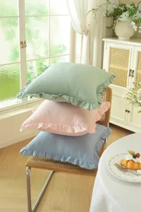 Cojín decorativo de algodón estilo pastoral francés con volantes para sofá cama funda suave.
