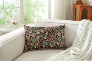 Detailed view of vintage jacquard floral cushion cover, elegant sofa pillow for home decor.