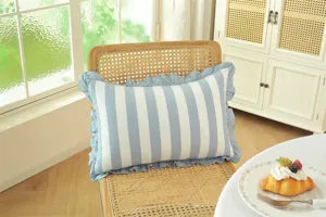 Cojín de algodón a rayas con volantes estilo rústico francés para sofá cama hogar