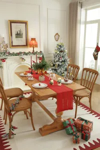 Amerikanischer Baumwolle Leinen Weihnachtsrot Fransen Tischlaeufer für Esszimmer Feiertag