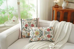 Decorative vintage floral jacquard pillowcase and lumbar cushion for living room sofa.
