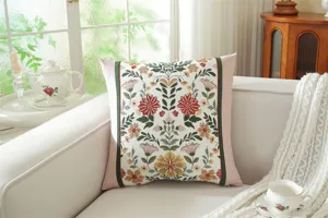 Detailed view of the vintage floral jacquard throw pillow cover, showcasing exquisite stitching.