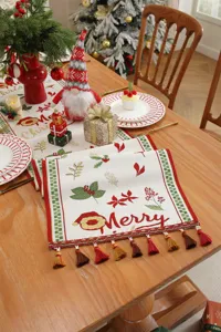 runner da tavola natalizio jacquard decorazione per la sala da pranzo con nappe