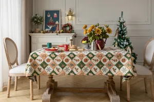 Christmas jacquard tablecloth rectangular polyester cotton holiday table cover home decor