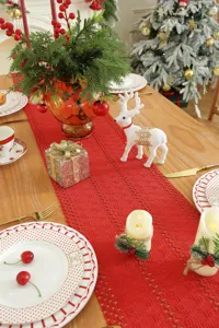 Roter Weihnachtstischläufer Baumwolle Leinen gewebt festliche Esszimmer Urlaubsdeko Tischdecke