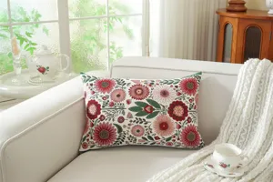 Floral jacquard throw pillow cover, detailed view of vintage flower pattern sofa cushion