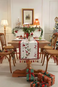 Centro tavola Natale jacquard cervo nappe poliestere festivo sala da pranzo decorazione