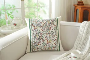 Detailed view of vintage botanical jacquard throw pillow cover, elegant floral sofa cushion decor.