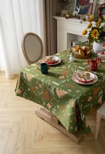 Christmas green jacquard cotton rectangular tablecloth for holiday dining room decor