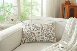 Yarn-dyed jacquard floral throw pillow cover, decorative botanical cushion for living room sofa.