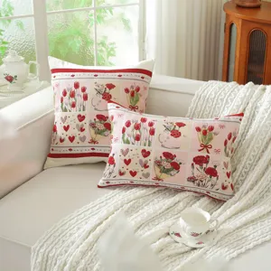 Jacquard floral throw pillow cover and lumbar cushion set, vintage style for living room sofa home decor.