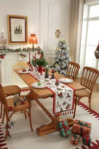 Elegante corsia da tavola natalizia festiva con jacquard cervo decorazione sala pranzo